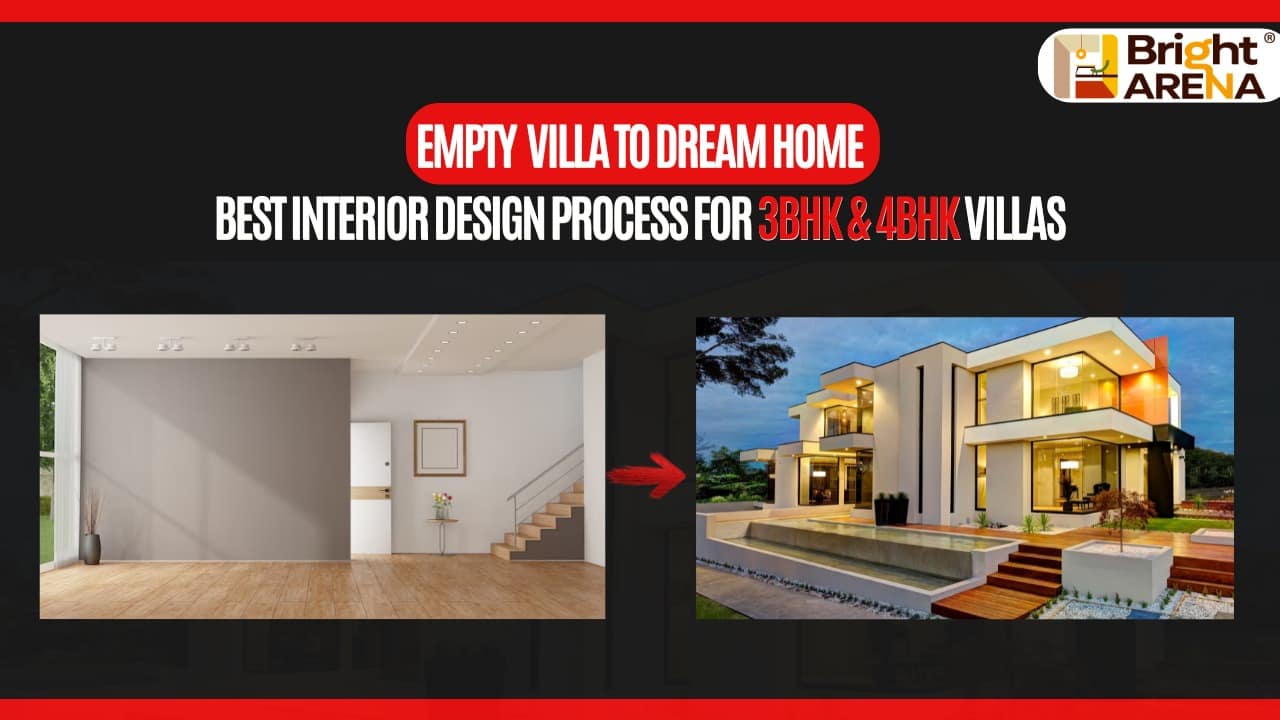 Empty Villa to Dream Home Best Interior Design Process for 3BHK & 4BHK Villas Empty villa to dream home transformation showing best interior design process for 3BHK and 4BHK villas with modern villa makeover by Bright Arena Interiors.